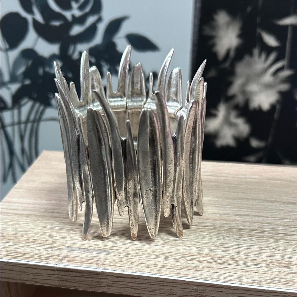 Edgy Silver Spiked Cuff Bracelet